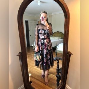 Eliza J Floral Polka Dot Mesh Overlay Dress, size 10
